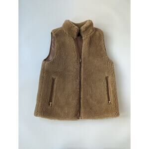 J Crew Womens Faux Fur Stand Collar Full Zip Vest With Pockets, Tan Size XS